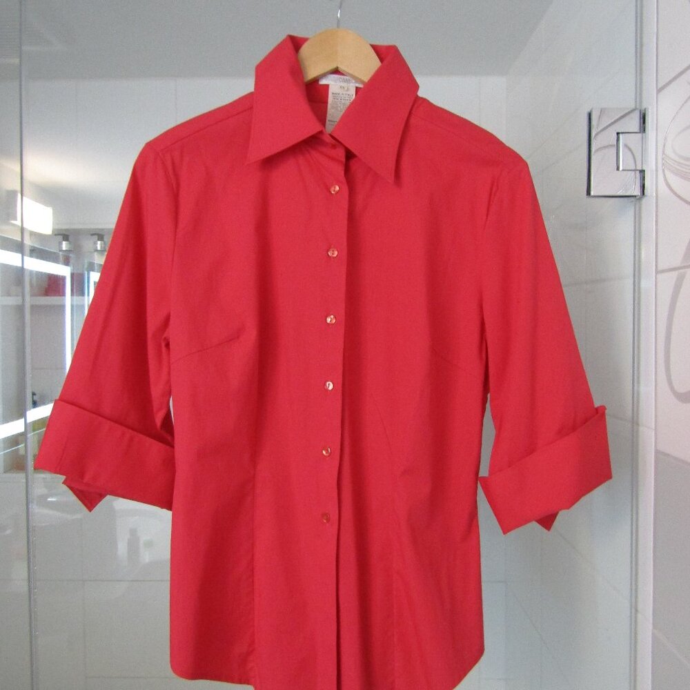 NARACAMICIE Italy Red Cotton Button Down Shirt Blouse--Size IV/4/Large